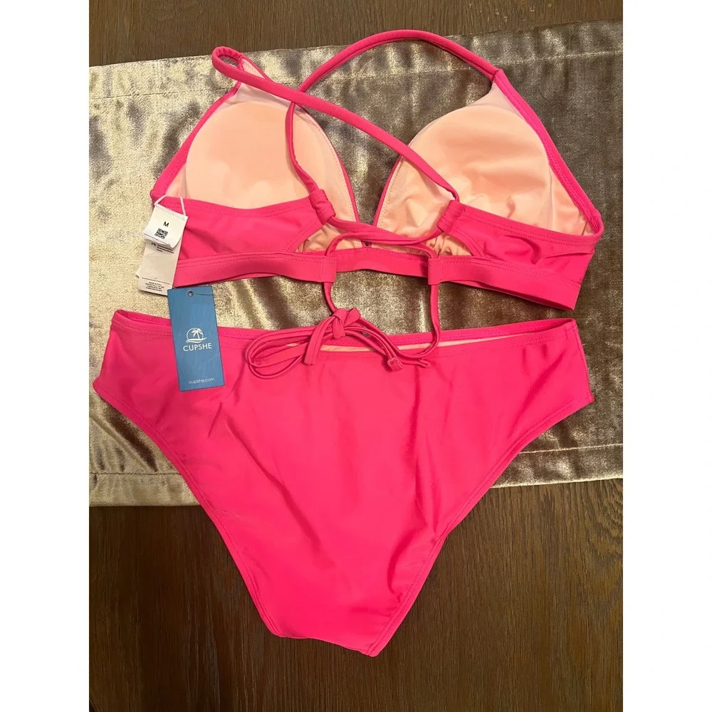 Cupshe Hot Pink Crisscross Bikini Set